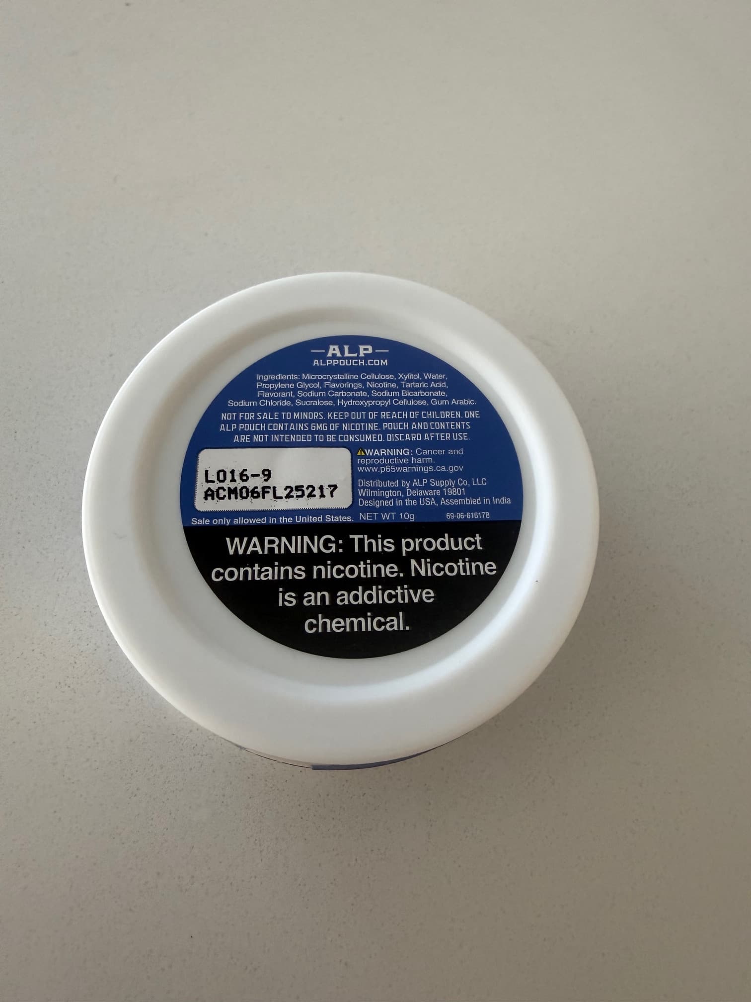 ALP Nicotine Pouches - Ingredients/Supplement Facts