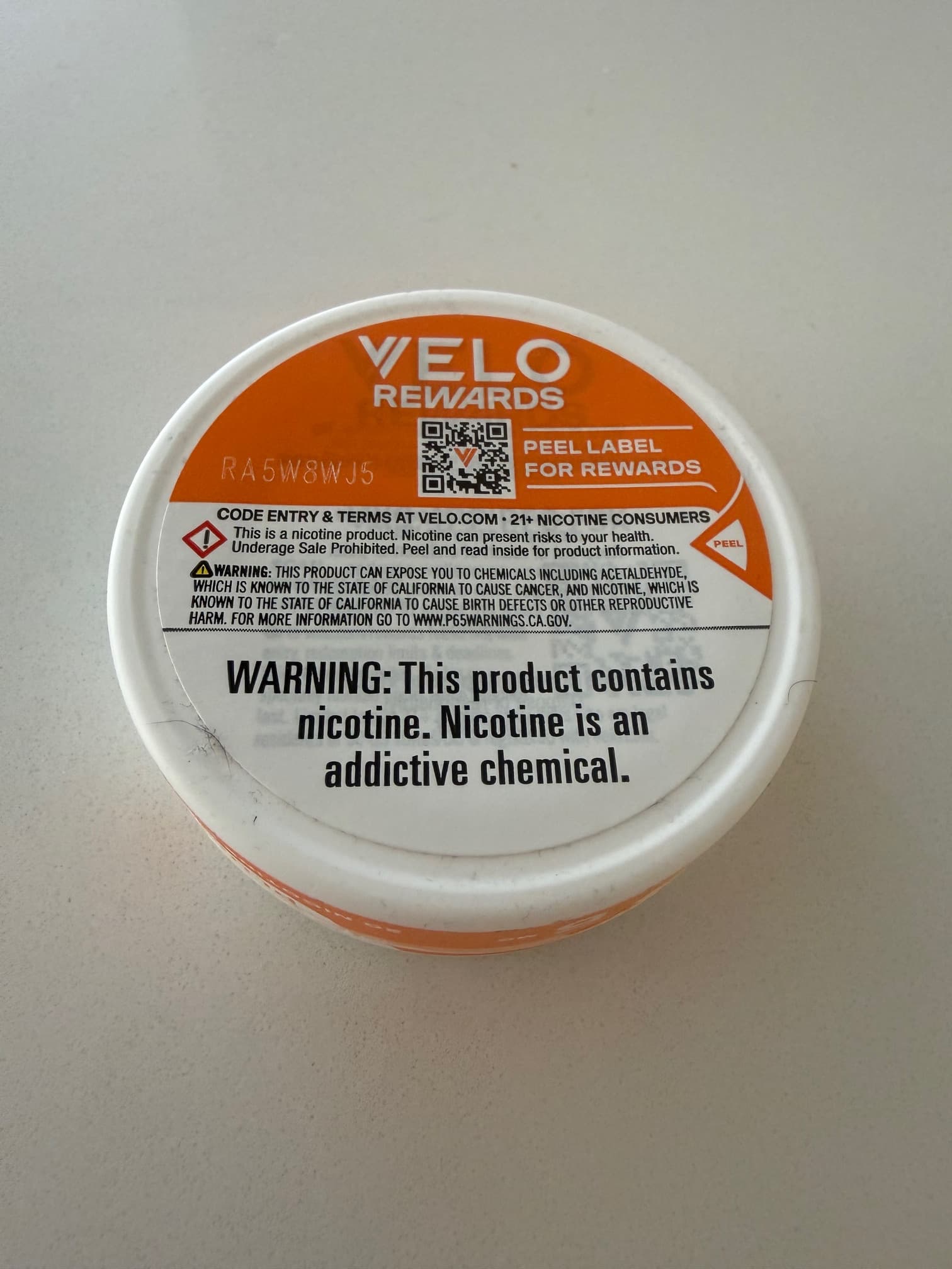 VELO Nicotine Pouches - Ingredients/Supplement Facts
