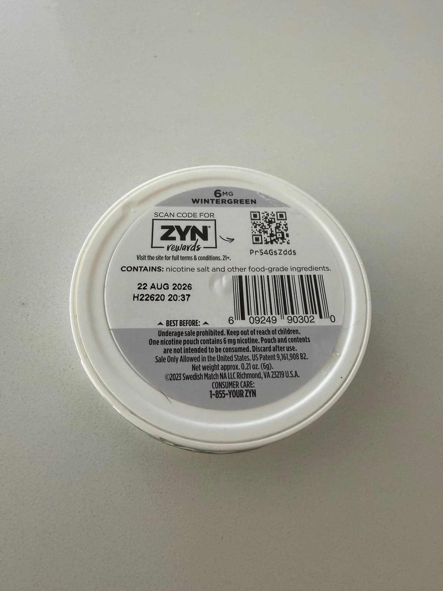 Zyn back - ingredients